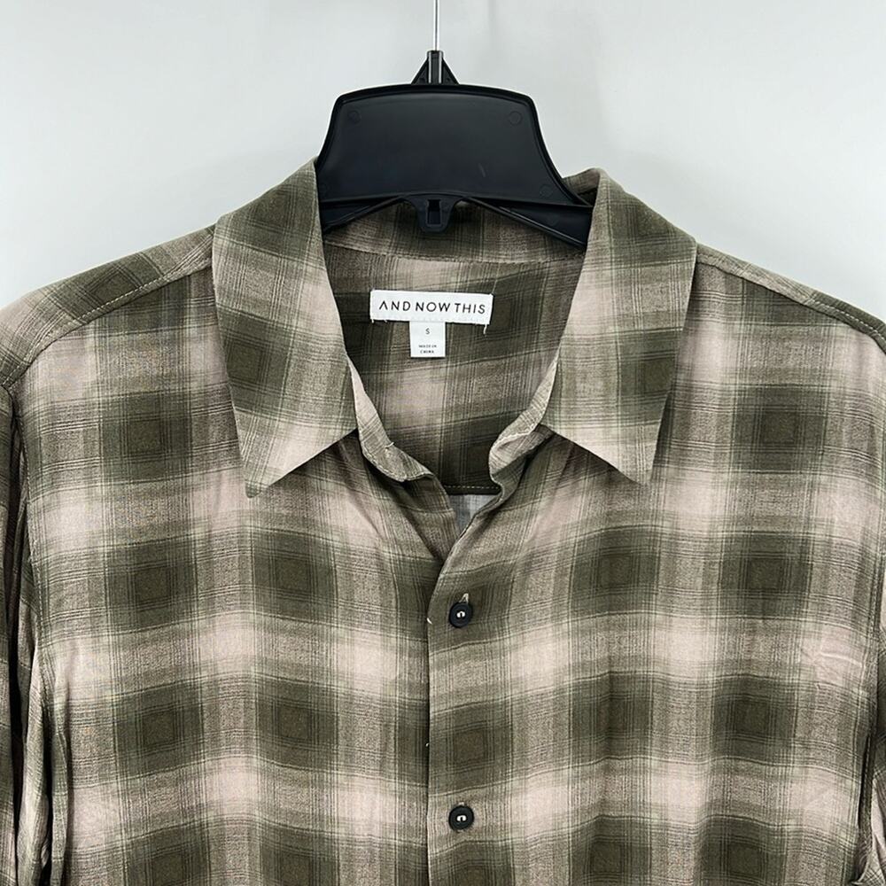 And Now This Macy's Men's Rayon LS Button Front Shirt - Green Plaid - S - NWT